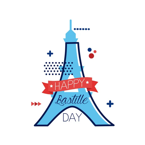 Eiffel bastille day lettering flat style — Stock Vector