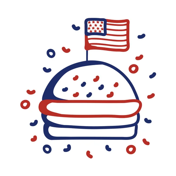 แฮมเบอร์เกอร์ที่มีไอคอนสไตล์แถวธงสหรัฐอเมริกา — ภาพเวกเตอร์สต็อก