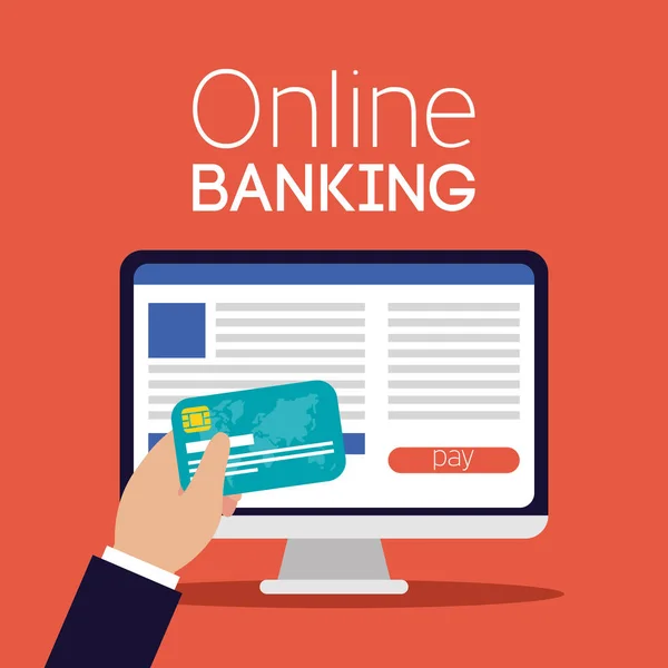 Tecnologia online bancária com área de trabalho — Vetor de Stock
