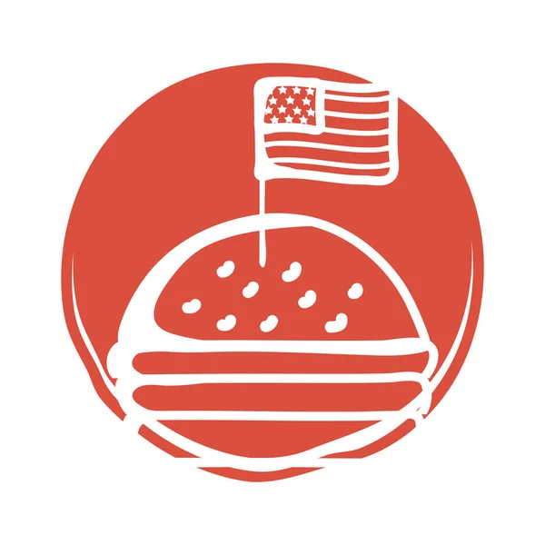 Χάμπουργκερ με ΗΠΑ εικονίδιο στυλ μπλοκ σημαία — Διανυσματικό Αρχείο