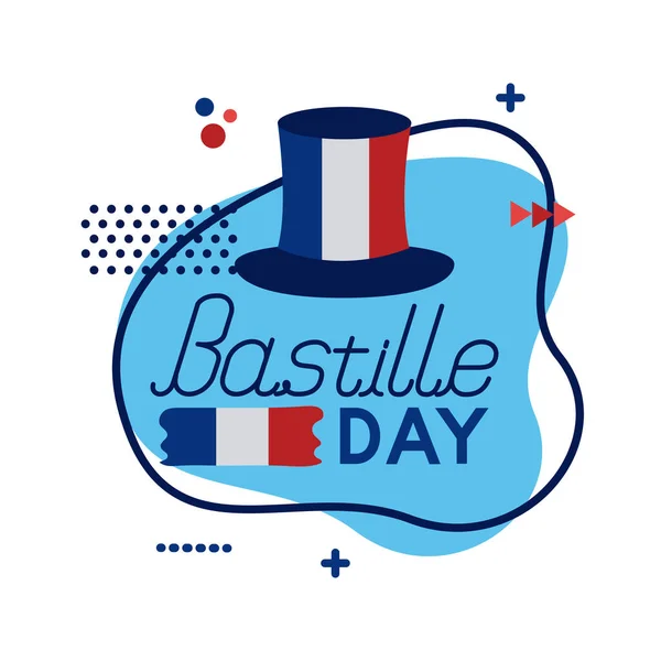 Tophat con bandera de Francia y letras de la bastilla estilo plano — Archivo Imágenes Vectoriales