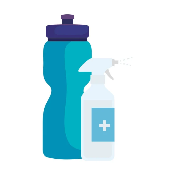 Flasche Spray Desinfektionsmittel mit Flasche Wasser isoliert Symbol — Stockvektor