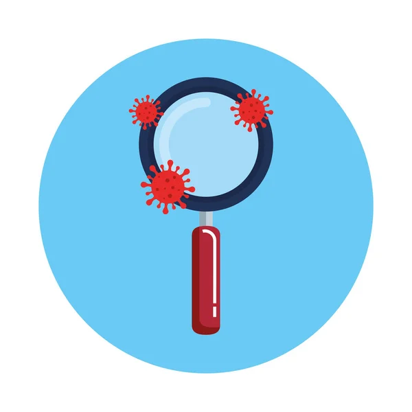 Magnifying glass with particles covid 19 — Stock Vector