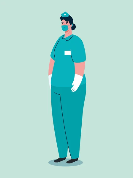 眼镜蛇19大流行期间使用医疗面罩的辅助女性 — 图库矢量图片