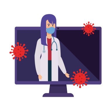 bilgisayar parçacıkları covid 19 ve doktor kadın