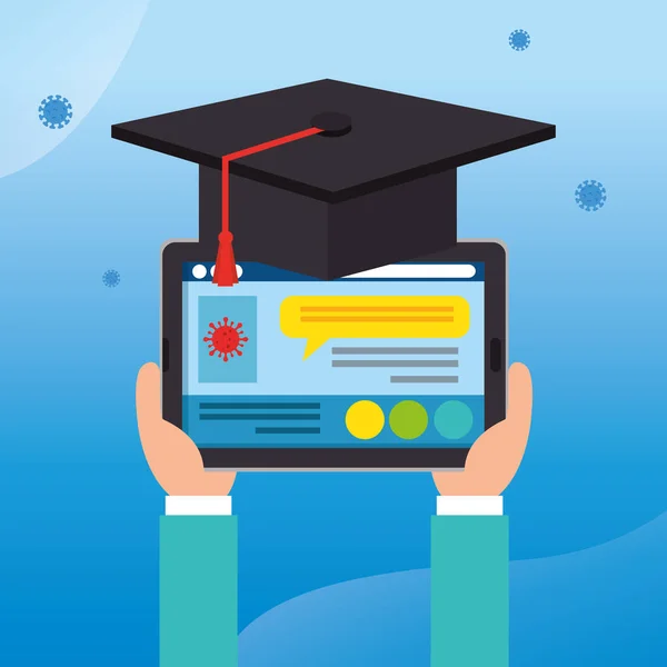 Tablet aygıtıyla çevrimiçi eğitim mezuniyeti — Stok Vektör