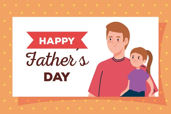 Glada fäder dag gratulationskort och pappa bär dotter — Stock vektor