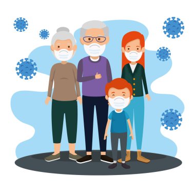 2019 ncov parçalı yüz maskesi kullanan aile üyeleri