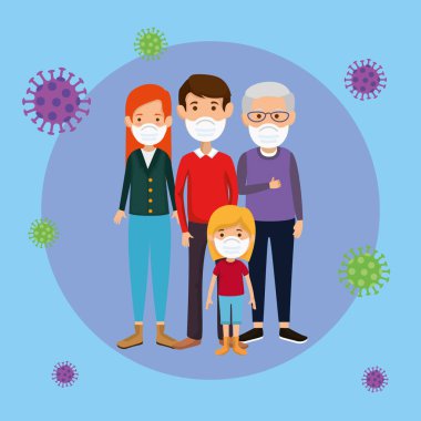 2019 ncov parçalı yüz maskesi kullanan aile üyeleri