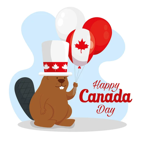 Glad kanada dag med bäver och ballonger helium — Stock vektor