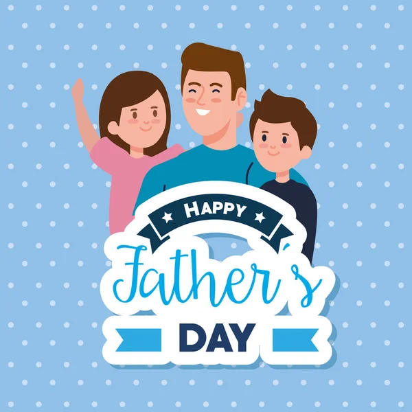 Feliz dia dos pais cartão de saudação com pai e filhos — Vetor de Stock