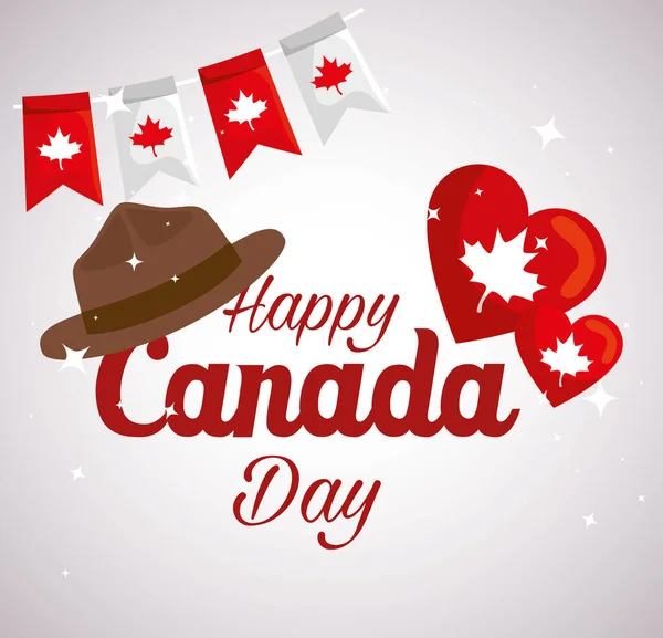 Feliz dia do Canadá com chapéu e decoração —  Vetores de Stock