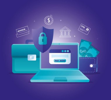 Bilgisayar ve simgelerle çevrimiçi banka kavramı