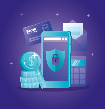 Akıllı telefon ve simgelerle çevrimiçi banka kavramı