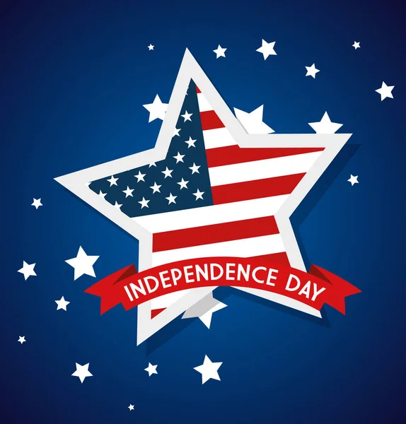 4 του Ιούλη ευτυχισμένη ημέρα ανεξαρτησίας με αστέρια και σημαία ΗΠΑ — Διανυσματικό Αρχείο