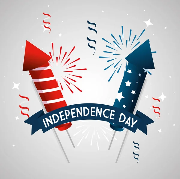 4 de julho feliz dia da independência com fogos de artifício e decoração —  Vetores de Stock