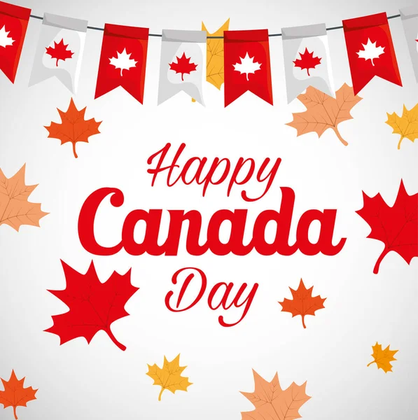 有枫叶装饰的快乐的加拿大日 — 图库矢量图片