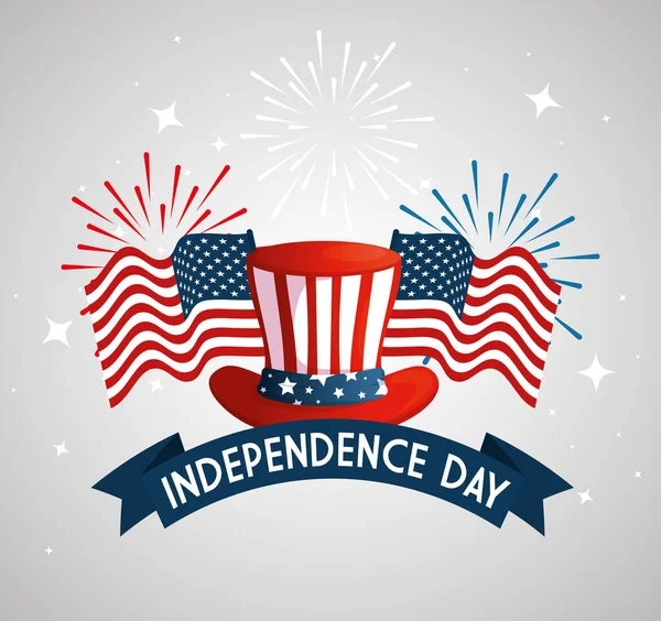 4 juli glad självständighet dag med hög hatt och dekoration — Stock vektor