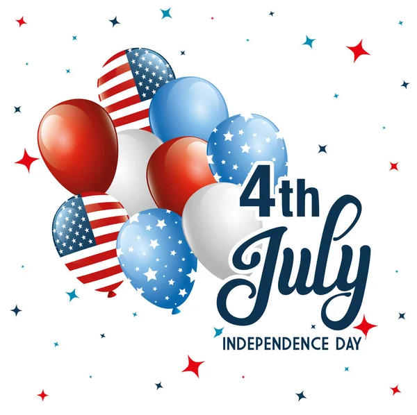 带氦气气球的7月4日独立日 — 图库矢量图片