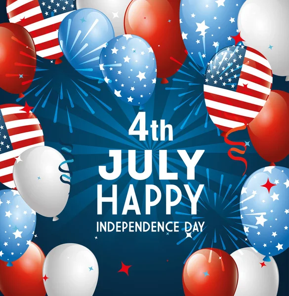 4 július boldog függetlenségi nap léggömbökkel hélium — Stock Vector