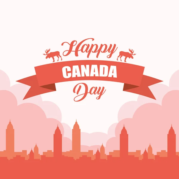 Feliz dia do Canadá com quadro cityscape —  Vetores de Stock