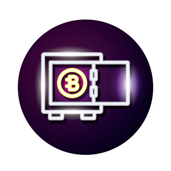 Bitecoin in safe box crypto currency neon style icon — Stock Vector