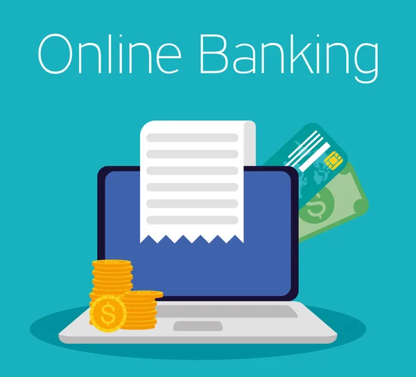 Tecnologia online bancária com laptop — Vetor de Stock
