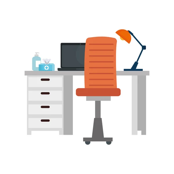 Arbetsplats med skrivbord och utrustning — Stock vektor