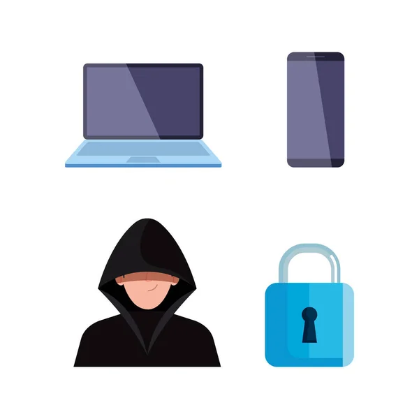 Paquete de iconos hacker conjunto — Vector de stock