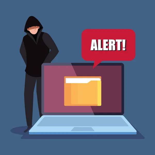 Hacker with laptop computer icon — Stock Vector