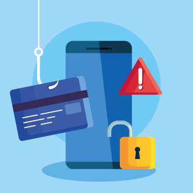 data phishing online hack dolandırıcılık konsepti, akıllı telefon ve simge kancası ile