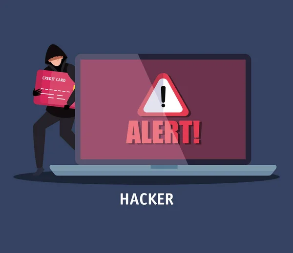 Hacker con el icono del ordenador portátil — Vector de stock