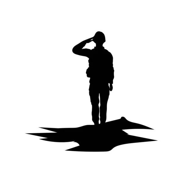 Soldat saluant silhouette silhouette icône — Image vectorielle