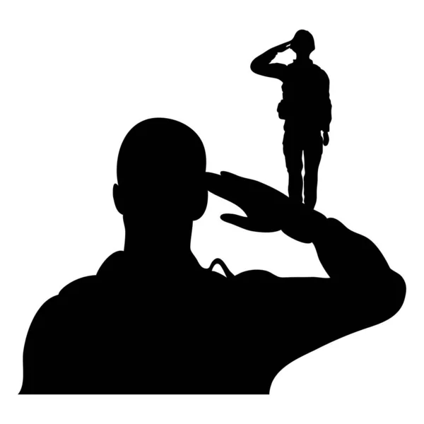 Soldados saludando figuras siluetas iconos — Archivo Imágenes Vectoriales