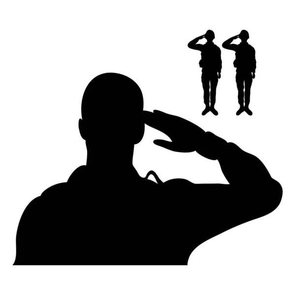 Askerler siluet simgelerini selamlıyor — Stok Vektör