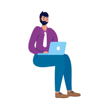 Dizüstü bilgisayar kullanan genç adam.