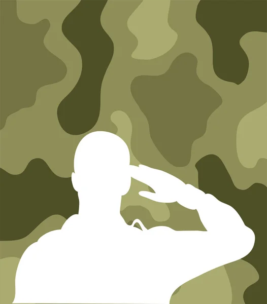Soldier saluting silhouette in camouflage background — Stock Vector