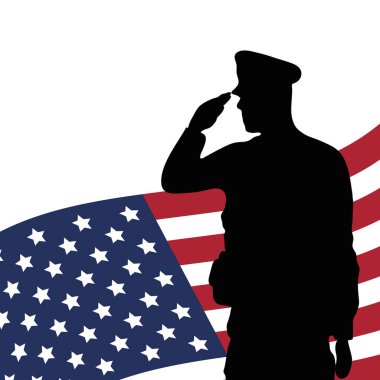 Amerikan bayrağı taşıyan subay silueti.