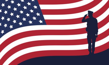 Amerikan bayrağı taşıyan subay silueti.