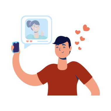 Sosyal medya teknolojisi ile akıllı telefon kullanan genç adam