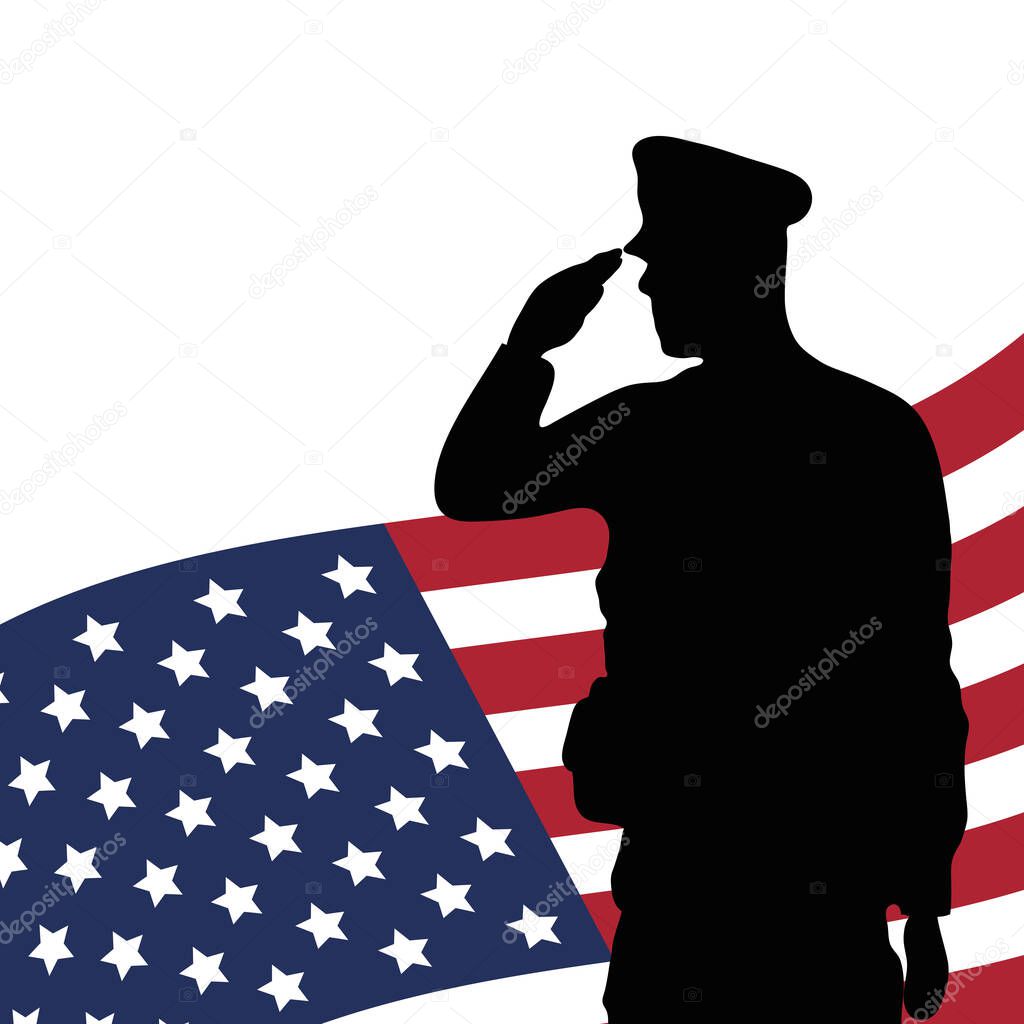 officer military silhouette with usa flag