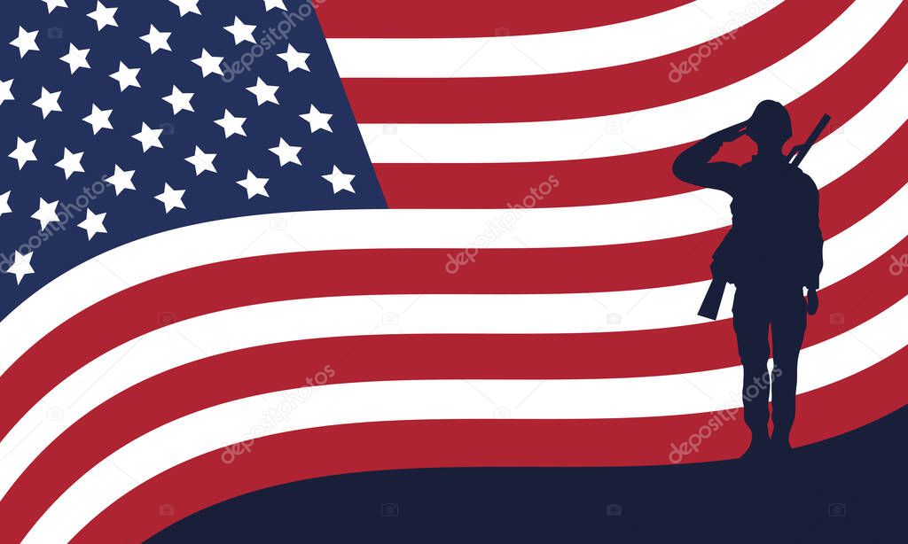 soldier saluting silhouette with usa flag background