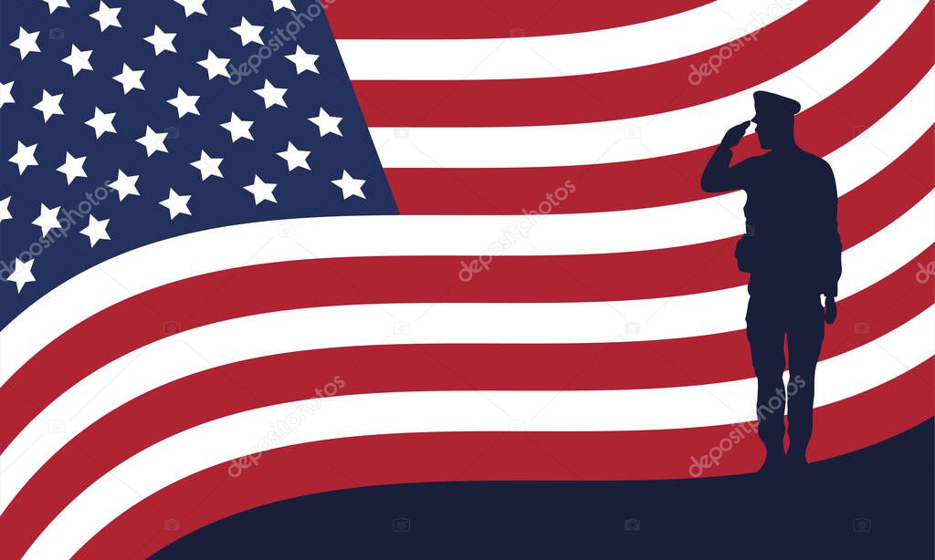 officer military silhouette with usa flag