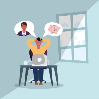 Masada dizüstü bilgisayarla çalışan genç adam.