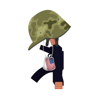 Miğferi ve bayrağı olan asker tüfeği.