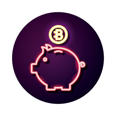 Bitecoin kripto para birimi neon biçimli domuzcuk