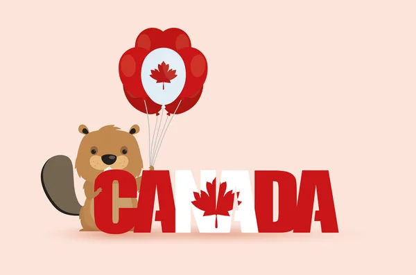 Šťastný kanadský den s roztomilým bobrem — Stockový vektor