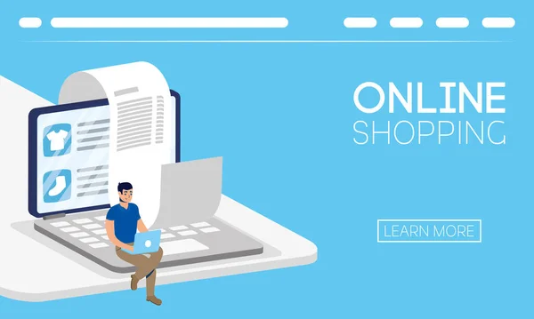 Uomo che utilizza shopping online tech in smartphone — Vettoriale Stock