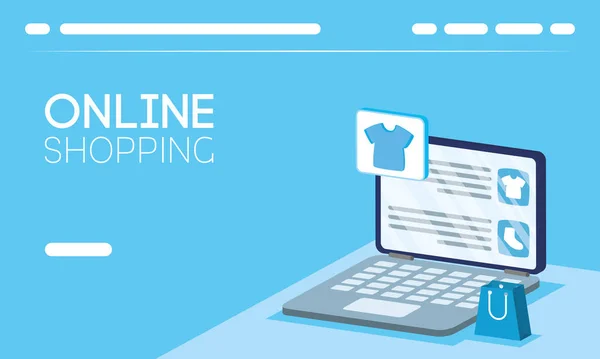 Shopping online tecnologia in portatile — Vettoriale Stock
