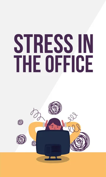 Стресс бизнес-женщина работает на рабочем столе — стоковый вектор
